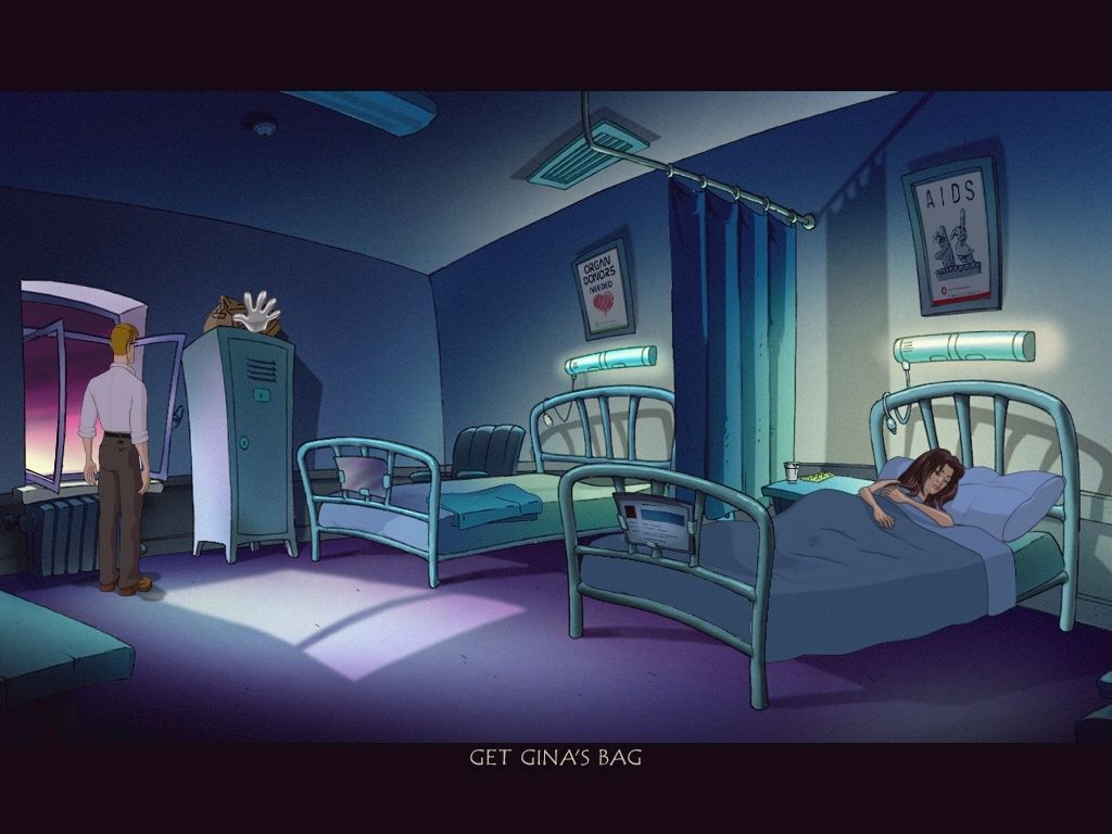 Runaway 1 Screenshot 2 Gina, im Krankenhausbett und Brian im Krankenhauszimmer